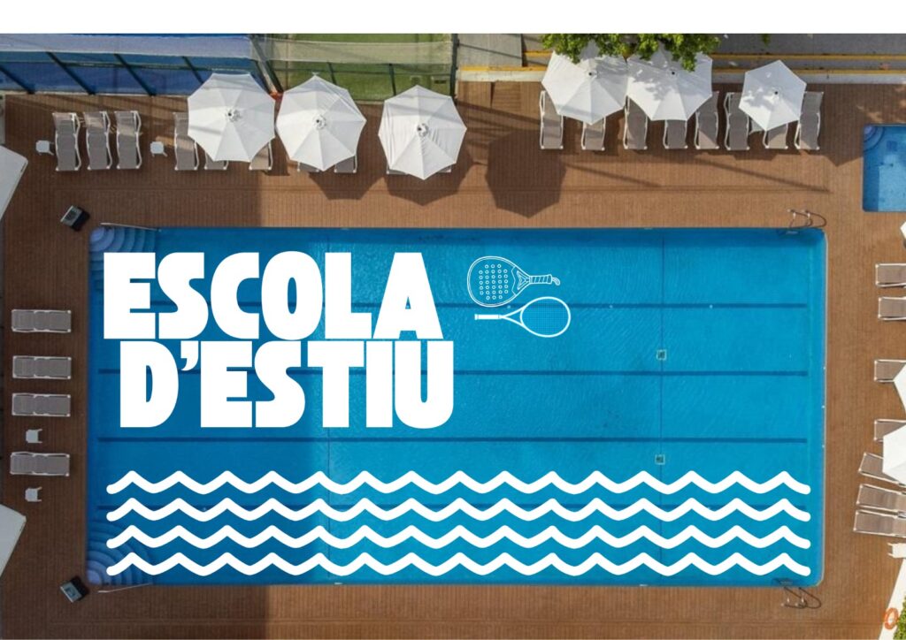 vista de la piscina del dron con el texto escuela de verano